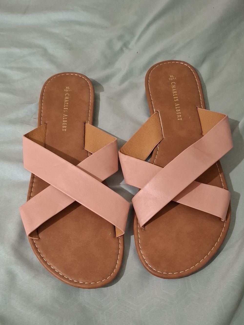Charles Albert Blush Crisscross Slide Sandals